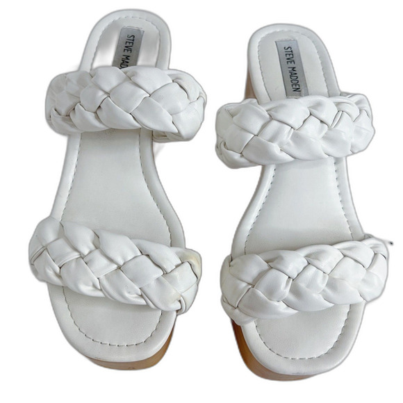 Steve Madden Fauna White Leather Braided Wedges Platform Sandals Size 10 - Picture 7 of 7